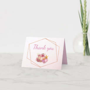 Pumpkin Blush Pink Famed Fall Baby Shower Thank You Card