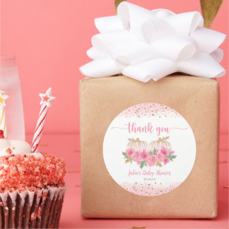 Pumpkin Blush Pink Gold Baby Girl Shower Favour Classic Round Sticker
