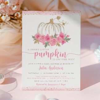 Pumpkin Blush Pink Gold Floral Fall Baby Shower In Invitation