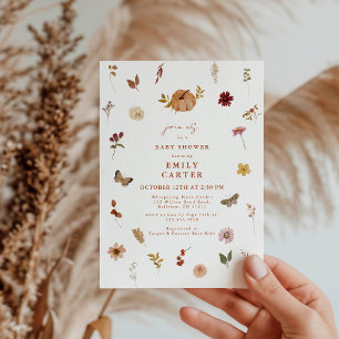 Pumpkin Boho Baby Shower Fall Wildflower Invitation