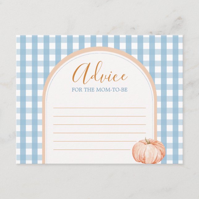 Pumpkin Boho Blue Gingham Advice For Mummy Enclosure Card (Front)