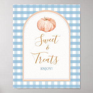 Pumpkin Boho Blue Gingham Baby Shower Sweet Treats Poster