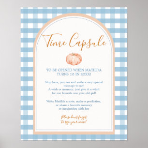 Pumpkin Boho Blue Gingham Birthday Time Capsule Poster