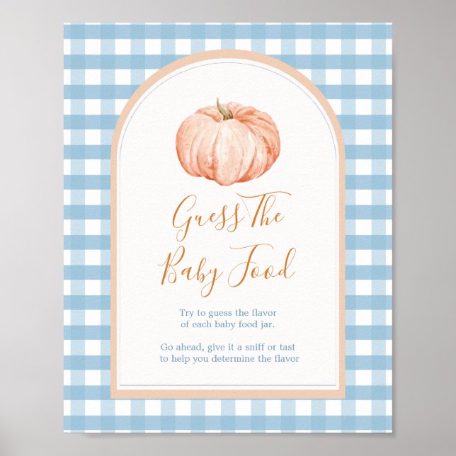 Pumpkin Boho Blue Gingham Guess The Baby Food Poster (Front)