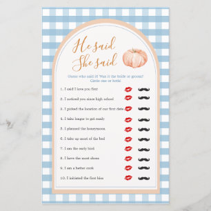 Pumpkin Boho Blue Gingham He Said She Said Game