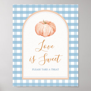 Pumpkin Boho Blue Gingham Love is Sweet Sign