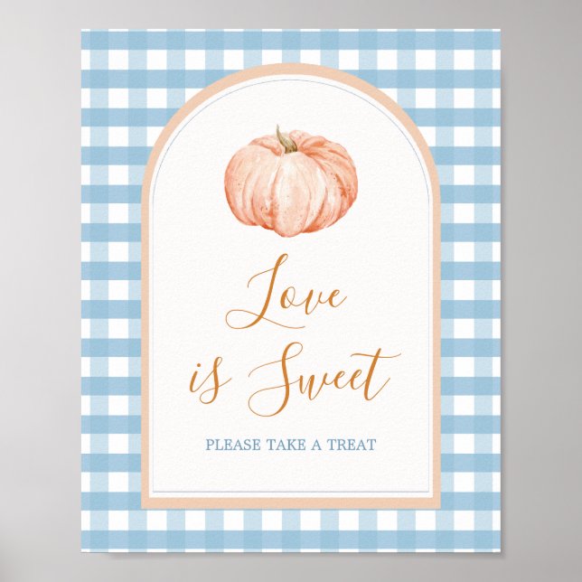 Pumpkin Boho Blue Gingham Love is Sweet Sign (Front)