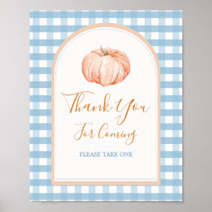 Pumpkin Boho Blue Gingham Thank You Card Poster