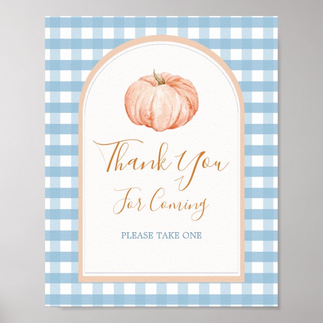 Pumpkin Boho Blue Gingham Thank You Card Poster (Front)