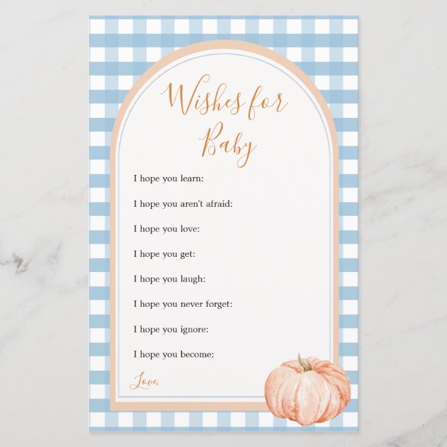 Pumpkin Boho Blue Gingham Wishes for Baby Game (Front)