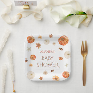 Pumpkin Boho Fall Autumn Baby Shower Floral Paper Plate