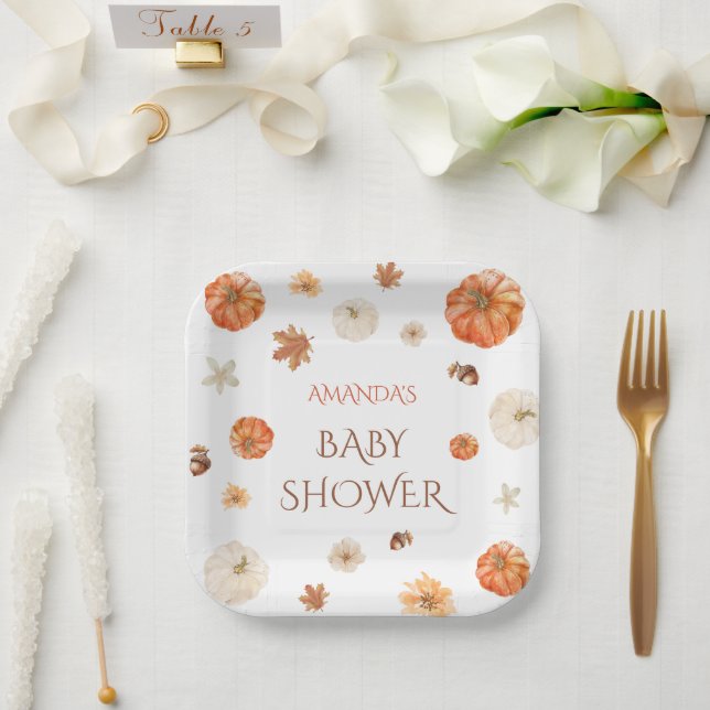 Pumpkin Boho Fall Autumn Baby Shower Floral Paper Plate (Wedding)