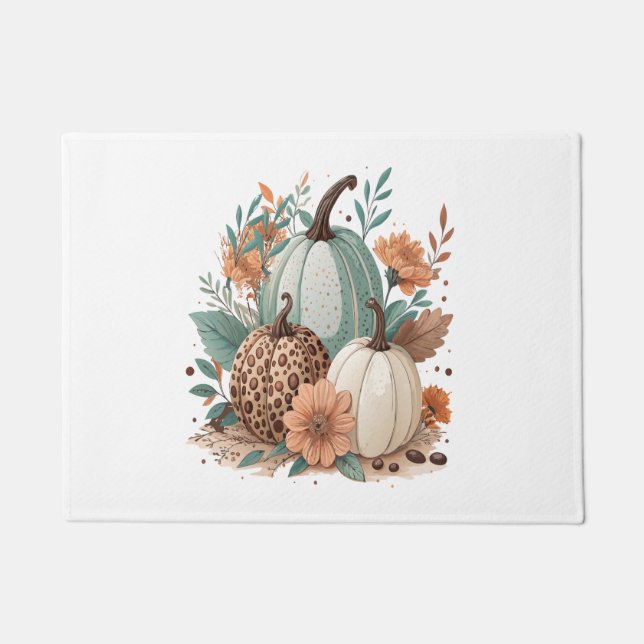 Pumpkin Boho Floral Doormat (Front)