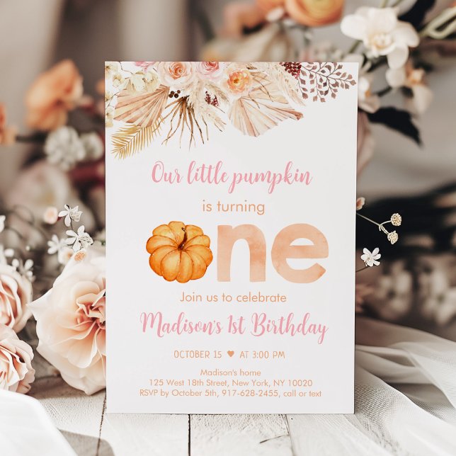 Pumpkin Boho Floral First Birthday Invitation (Creator Uploaded)