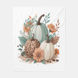 Pumpkin Boho Floral Fleece Blanket