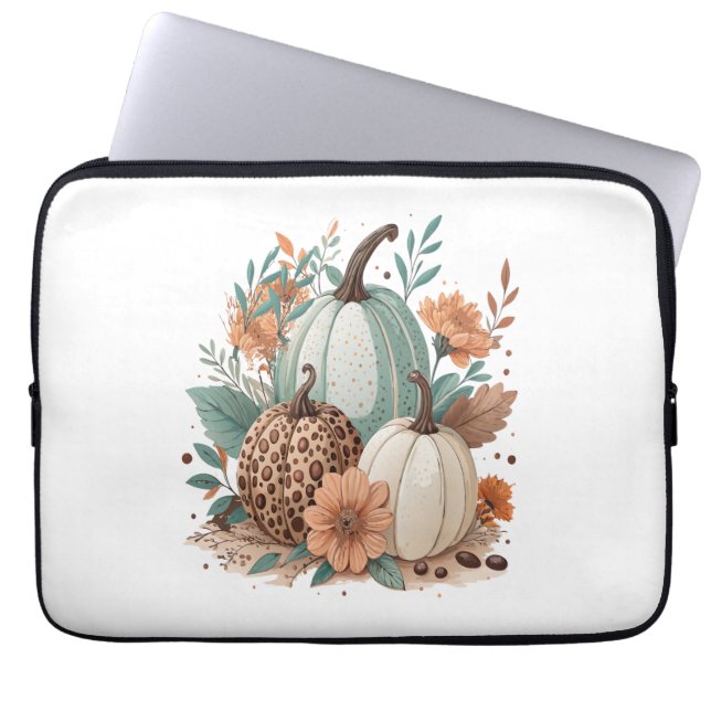 Pumpkin Boho Floral Laptop Sleeve (Front)
