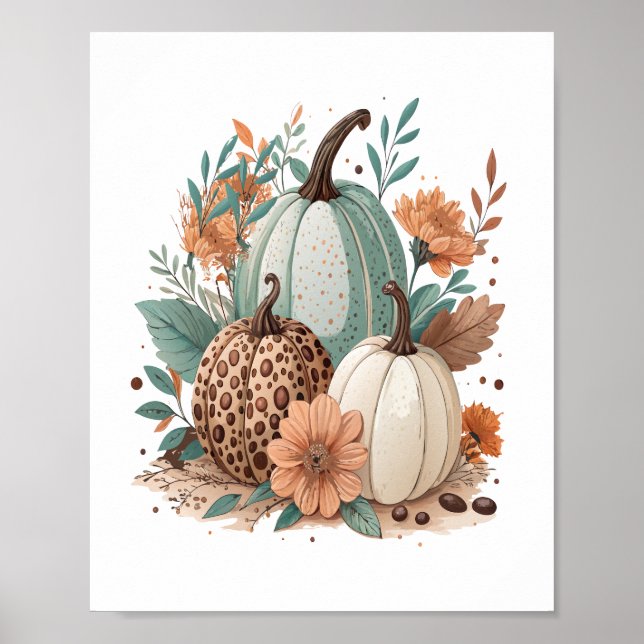 Pumpkin Boho Floral Poster (Front)