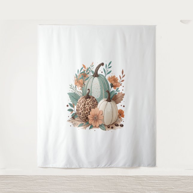 Pumpkin Boho Floral Tapestry (Front)