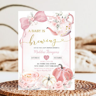 Pumpkin Boho Pink Baby Brewing Baby Shower Invitation