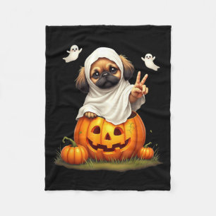 Pumpkin Boo Ghost Pekingese Dog Halloween Costume Fleece Blanket
