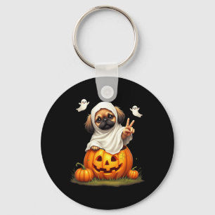 Pumpkin Boo Ghost Pekingese Dog Halloween Costume Key Ring