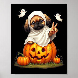 Pumpkin Boo Ghost Pekingese Dog Halloween Costume Poster