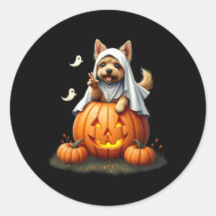Pumpkin Boo Ghost Yorkie Dog Halloween Costume Classic Round Sticker