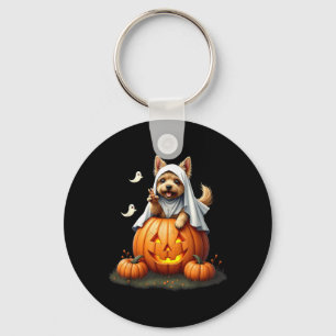 Pumpkin Boo Ghost Yorkie Dog Halloween Costume Key Ring