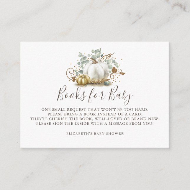 Pumpkin | Books for Baby Bring a Book Baby Shower Enclosure Card (Front)
