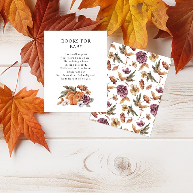 Pumpkin Books For Baby Shower Card (Fall Books For Baby Enclosure Card for Baby Shower Watercolor Pumpkins and Florals)
