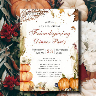 Pumpkin Botanical Autumn Friendsgiving Dinner Invitation