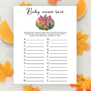 Pumpkin bow baby shower Baby name race game