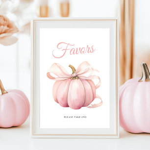 Pumpkin Bow Baby Shower Favors Table Sign Poster