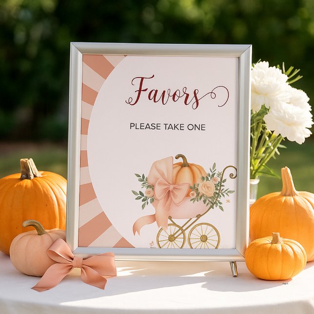 Pumpkin Bow Baby Shower Favours Table Sign Poster (Creator Uploaded)