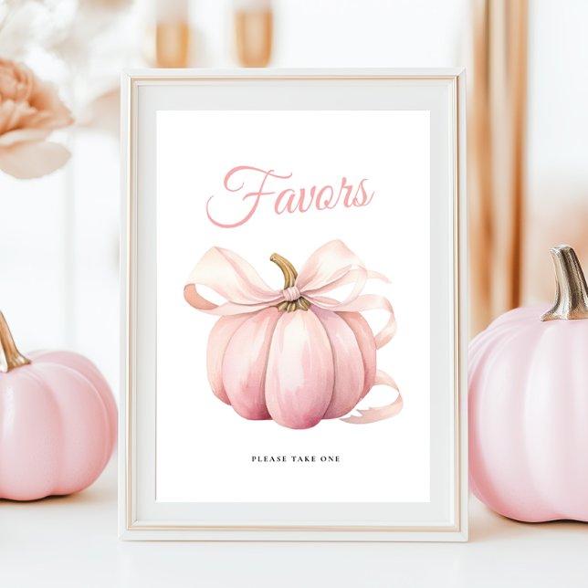 Pumpkin Bow Baby Shower Favours Table Sign Poster (Creator Uploaded)