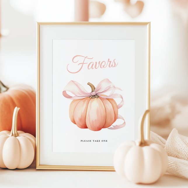 Pumpkin Bow Baby Shower Favours Table Sign Poster (Creator Uploaded)