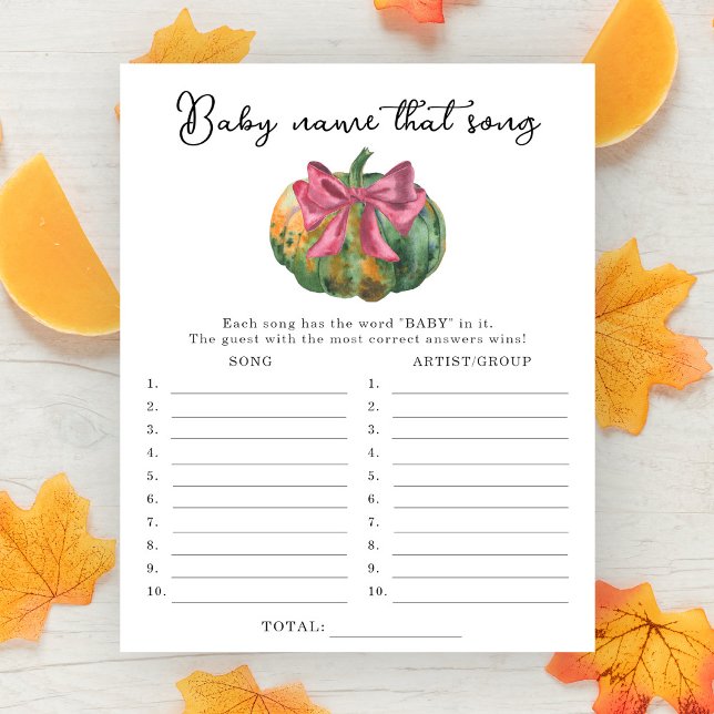 Pumpkin bow baby shower Name that song game (Creator Uploaded)