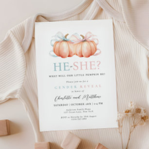 Pumpkin Bow Pink Blue Gender Reveal Invitation