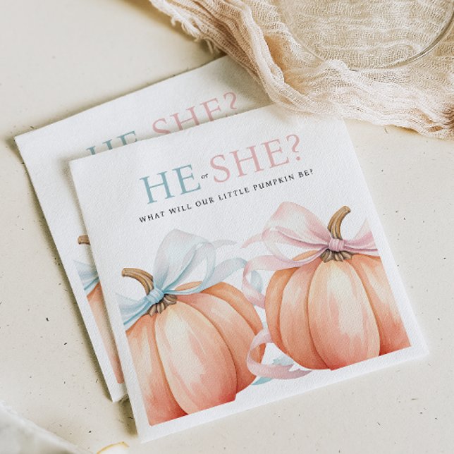 Pumpkin Bow Pink Blue Gender Reveal Napkin (Creator Uploaded)