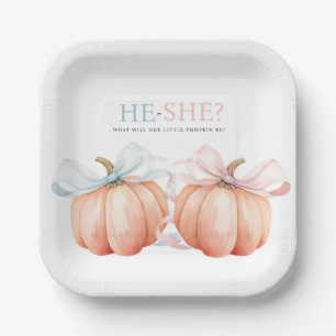 Pumpkin Bow Pink Blue Gender Reveal Paper Plate