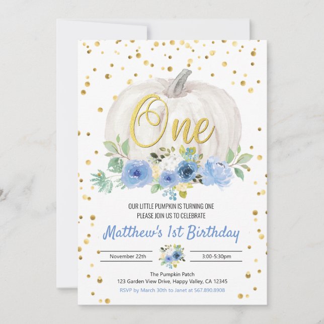 Pumpkin Boy 1st Birthday Party Pink Invitation (Front)