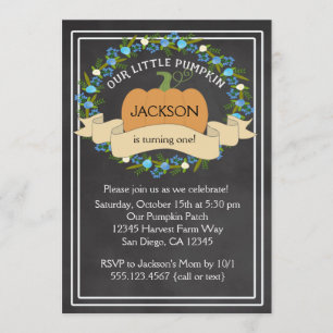 Pumpkin Boy Birthday Party Chalkboard Invitation