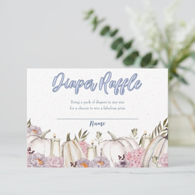 Pumpkin Boy Blue Baby Shower Diaper Raffle Card (Standing Front)