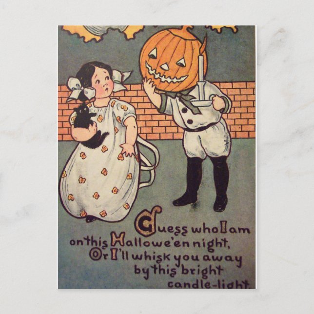 Pumpkin Boy (Vintage Halloween Card) Postcard (Front)