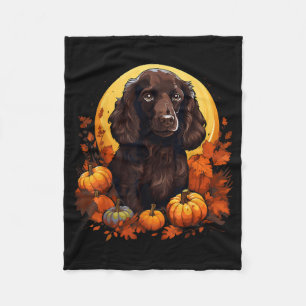 Pumpkin Boykin Spaniel Dog Halloween Thanksgiving Fleece Blanket