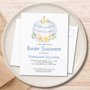 Pumpkin Boys Baby Shower Invitation Postcard