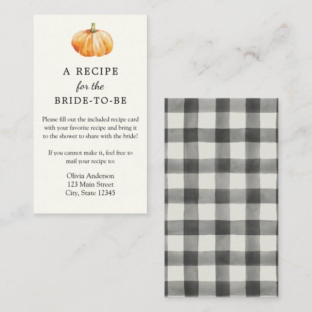 Pumpkin Bridal Recipe Request Enclosure Card (Front/Back)