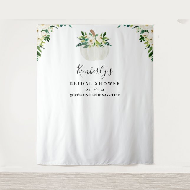 Pumpkin Bridal Shower Backdrop, Photo Booth Prop Tapestry (Front)