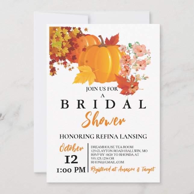 pumpkin bridal shower invitation (Front)