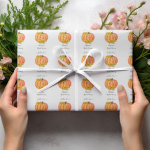 Pumpkin Bridal Shower Wedding Orange White Wrapping Paper